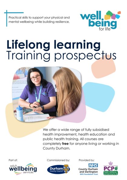The front cover of the new Wellbeing for Life Lifelong learning training prospectus.